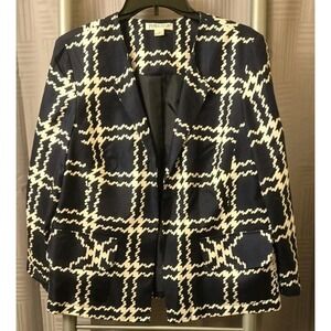 Pendleton‎ Silk Navy Geometric Diamond Open Front Blazer Jacket Size 12